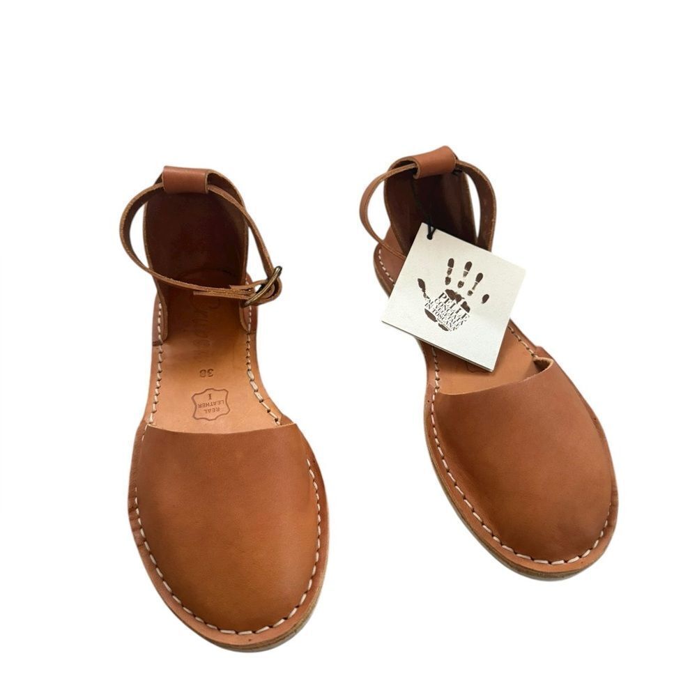 Crupon Trevi Standard Tan Leather Minimalist Sandals 38 NWT - Picture 2 of 9
